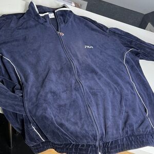 Fila Men’s Sz XL Navy Blue Front Zip Velour Track Jacket